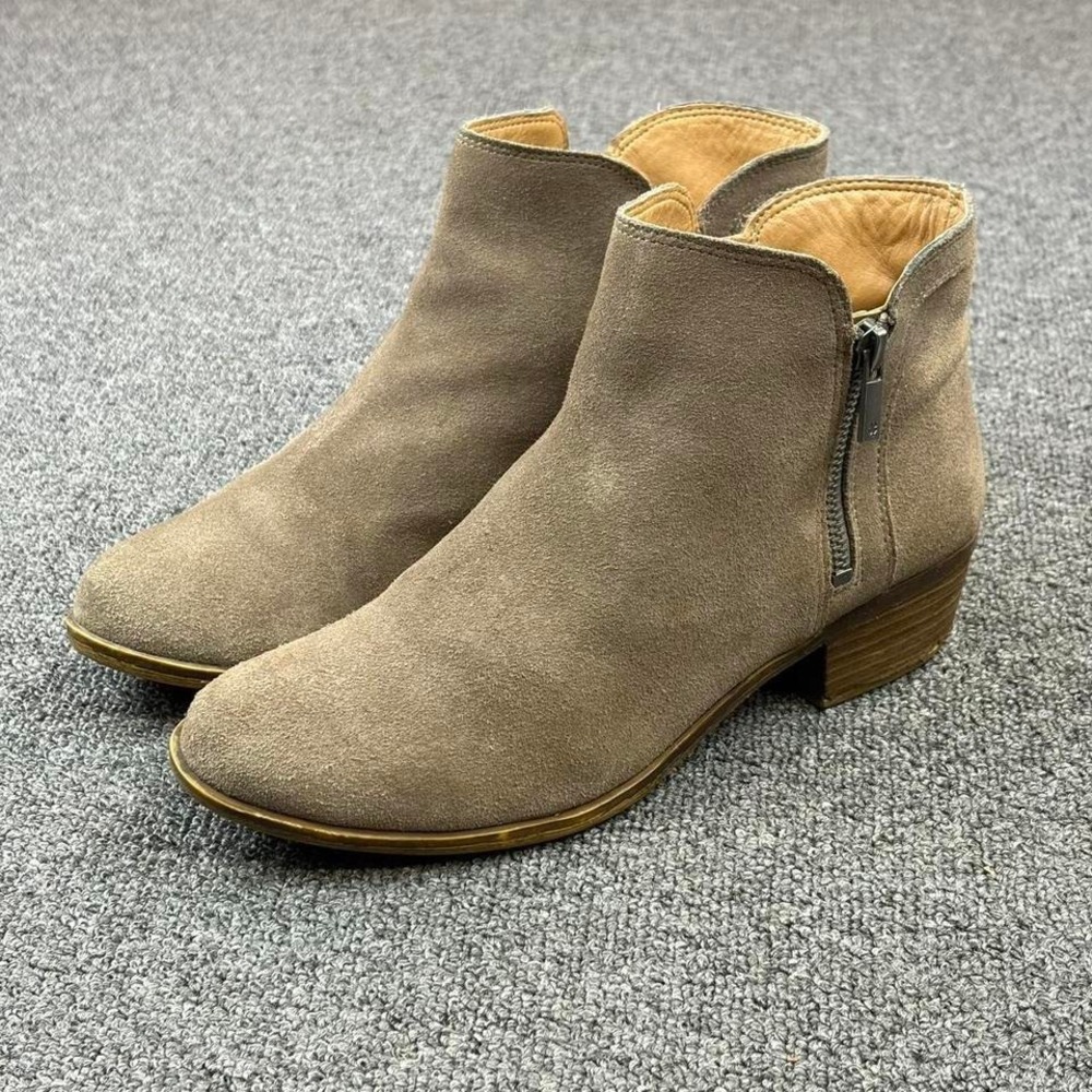 Women's Black Suede Leather Heel Side‎ Zip Booties Boots Size 9 M